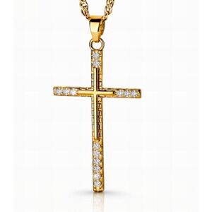 Crosse Necklace 18K Gold Plated Steel Cubic Zirconia Cross Pendant